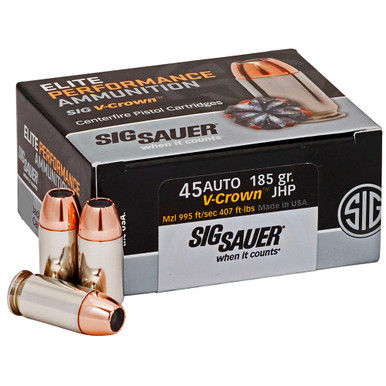 SIG SAUER Elite VCrown 45 ACP 185GR JHP 50rd Box Bullets E45AP050