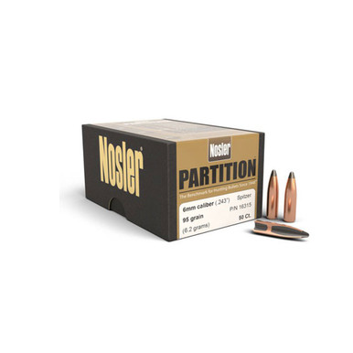 NOSLER Partition 6mm 243 95Gr Spitzer 50rd Box Rifle Bullets 16315