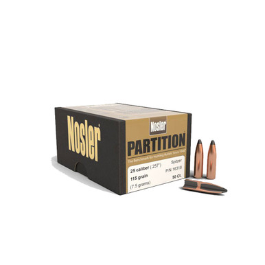 Shop NOSLER Partition .25 Caliber .257" 115Gr Spitzer 50rd Box Rifle Bullets (16318). Buy best Rifle Bullets from gritrsports.com | Reviews and Shipping options available