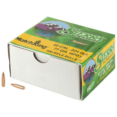 Sierra Bullets MatchKing 224 Diameter 22 Caliber 77 Grain Hollow Point Boat Tail 500 Count 9377