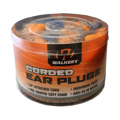 Shop WALKER'S GAME EAR Foam Ear Corded Plugs, 50 Pair Jar (GWP-CORDPLGBKT). Buy best Earplugs from gritrsports.com | Reviews and Shipping options available