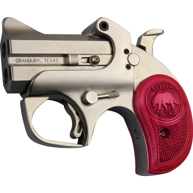 Shop Bond Arms Mama Bear, Derringer, 38 Special/357 Magnum, 2.5" Barrel, Steel, Stainless Finish, Pink Wood Grips, Fixed Sights, 2 Rounds, With Trigger Guard BAMB35738. Buy best Pistols from gritrsports.com | Reviews and Shipping options available