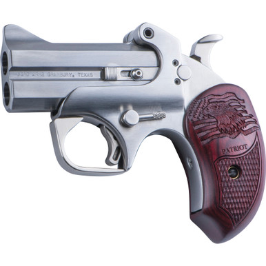 Shop Bond Arms Patriot, Derringer, 410 Gauge/45 Long Colt, 3" Barrel, Steel, Stainless Finish, Rosewood Grips, Fixed Sights, 2 Rounds, With Trigger Guard, Includes Holster BAPA45410. Buy best Pistols from gritrsports.com | Reviews and Shipping options available