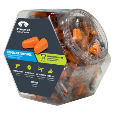 Shop PYRAMEX Disposable and Reusable Earplugs, 100 pair uncorded taper fit disposable earplug -NRR 32db in a bin (PYDP1000BN). Buy best Earplugs from gritrsports.com | Reviews and Shipping options available