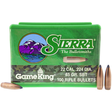 Sierra Bullets GameKing, .224 Diameter, 22 Caliber, 65 Grain, Spitzer Boat Tail, 100 Count 1395