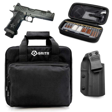 Shop STACCATO XC 9mm 5in 2x 17rd Pistol with GRITR 2011 models IWB Right Hand Kydex Holster, Gritr Multi-Caliber Cleaning Kit and Gritr Soft Pistol Case. Buy best Pistols from gritrsports.com | Reviews and Shipping options available