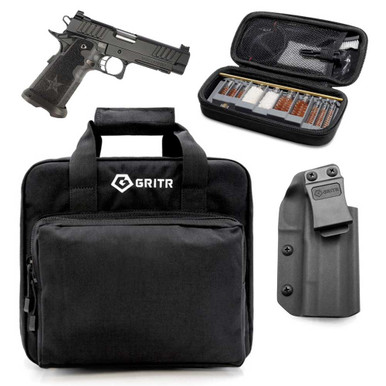 Shop STACCATO P 9mm 4.4in 2x 17rd Single-Action Pistol with GRITR 2011 models IWB Right Hand Kydex Holster, Gritr Multi-Caliber Cleaning Kit and Gritr Soft Pistol Case. Buy best Pistols from gritrsports.com | Reviews and Shipping options available