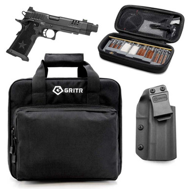 Shop STACCATO 2011 Staccato P Optic Ready AL Frame 9mm DLC/DLC TB Comp Tac Texture X Pistol with GRITR 2011 models IWB Right Hand Kydex Holster, Gritr Multi-Caliber Cleaning Kit and Gritr Soft Pistol Case. Buy best Pistols from gritrsports.com | Reviews and Shipping options available