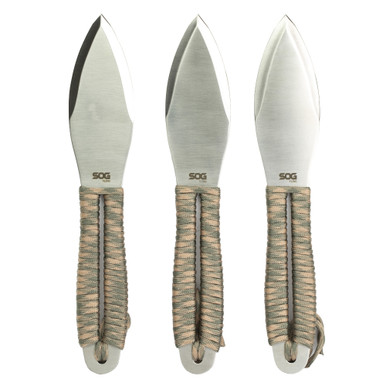 Shop SOG Knives & Tools Fling, Throwing Knife, 4.4" Straight Edge Spear Point, Green and Tan Paracord Handle, 3Cr13 Steel, Satin Finish, Silver, Includes Nylon Sheath, 3 Pack SOG-FX41N-CP. Buy best Knives from gritrsports.com | Reviews and Shipping options available
