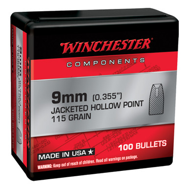 WINCHESTER AMMO Components 9mm JHP 115 Grain 100 Handgun Bullets WB9JHP115X