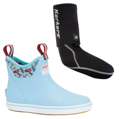 Shop XTRATUF Women's Salmon Sisters Ankle Deck Light Blue/Blue Mermaid Size 11 Boot and KORKERS I-Drain Neoprene 3.5mm Black Size L Guard Sock. Buy best Boots from gritrsports.com | Reviews and Shipping options available