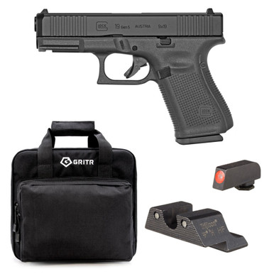 Shop GLOCK G19 Gen5 Compact 9mm 4.02in 3x 15rd Mags Semi-Automatic Pistol and TRIJICON HD Night Sights for Glock Standard Frames, GRITR Soft Black Pistol Case. Buy best Pistols from gritrsports.com | Reviews and Shipping options available
