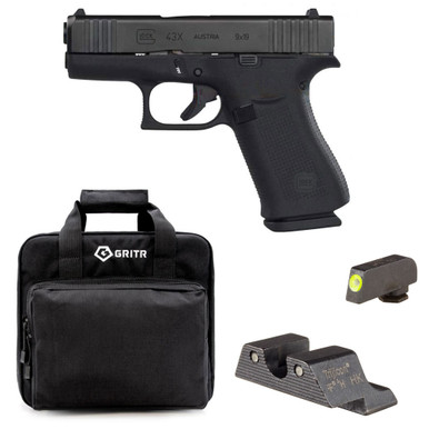 Shop GLOCK G43X Subcompact 9mm 3.41in 2x 10rd Mags Semi-Automatic Pistol and TRIJICON HD XR Night Sights for Glock Small Frames, GRITR Soft Black Pistol Case. Buy best Pistols from gritrsports.com | Reviews and Shipping options available