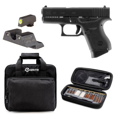 Shop GLOCK G43 Subcompact 9mm 3.41in 2x 6rd Mags Semi-Automatic Pistol and TRIJICON HD XR Night Sights for Glock Small Frames, GRITR Multi-Caliber Cleaning Kit, GRITR Soft Black Pistol Case. Buy best Pistols from gritrsports.com | Reviews and Shipping options available