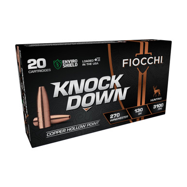 FIOCCHI KnockDown 270 Winchester 130Gr 3100 FPS 20rd Lead Free Copper Hollow Point Bullets 270CHA