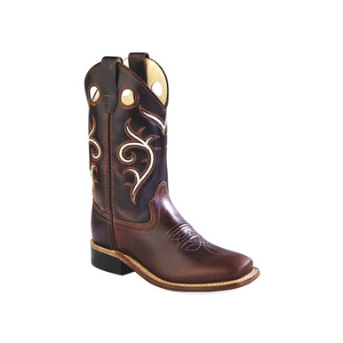 Shop OLD WEST Children's Broad Square Toe Brown Foot/Dark Brown Shaft Leather Cowboy Boots. Buy best Boots from gritrsports.com | Reviews and Shipping options available