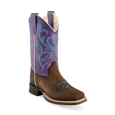 Shop OLD WEST Children's Broad Square Toe Brown/Purple Cowboy Boots (BSC1907). Buy best Boots from gritrsports.com | Reviews and Shipping options available