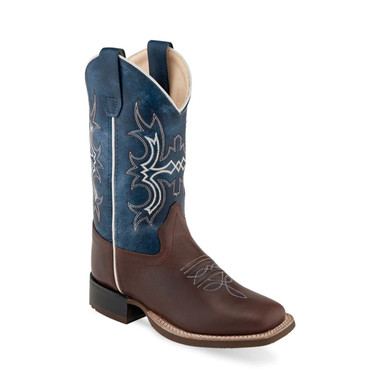 Shop OLD WEST Children's Broad Square Toe Brown/Wipe Out Blue Cowboy Boots (BSC1914). Buy best Boots from gritrsports.com | Reviews and Shipping options available