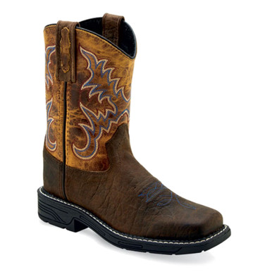 Shop OLD WEST Childrens Square Toe Leather Dark Brown Bull Hide Print Foot/Burnt Brown Shaft Boots (WB1011). Buy best Boots from gritrsports.com | Reviews and Shipping options available