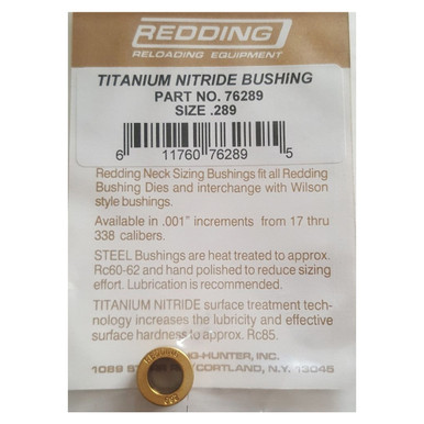 Shop REDDING .289in Titanium Nitride Neck Sizing Bushing (76289). Buy best Gunsmithing Tools from gritrsports.com | Reviews and Shipping options available