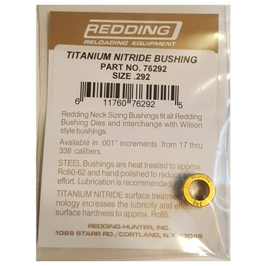 Shop REDDING .292in Titanium Nitride Neck Sizing Bushing (76292). Buy best Bushings from gritrsports.com | Reviews and Shipping options available