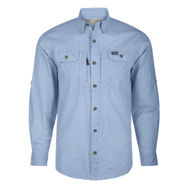 DRAKE Men's Frat BD Houndstooth Check Marina Blue Sage LS Shirt (DS2276-MBU)