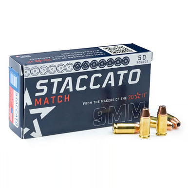 Shop STACCATO Match 9mm 136 Grain Open Tip Match 50rd/Box Handgun Ammo (1-919-MATCH136-STAC-M-ECOM). Buy best Handgun Ammo from gritrsports.com | Reviews and Shipping options available