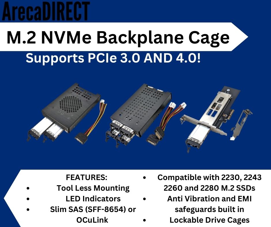 4 Bay M.2 NVMe SSD Backplane Cage with SFF-8654 (SFF-8654) with cable