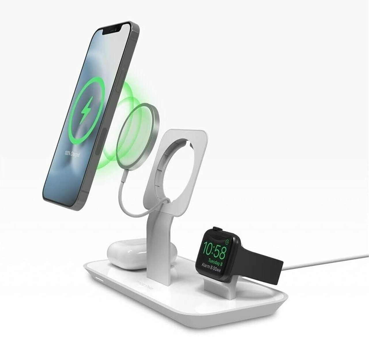 Official Mophie 3 in 1 Stand for Magsafe Charger Wireless QI iPhone / Watch  / Airpods - White