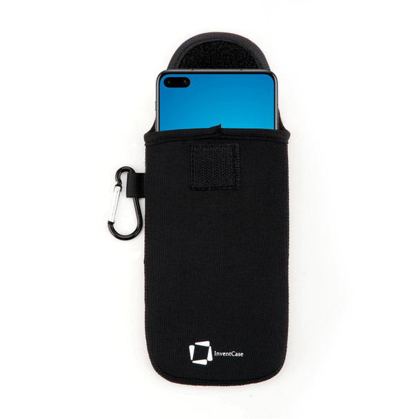 InventCase Neoprene Pouch Case Cover with Carabiner for Huawei P40 2020 - Black