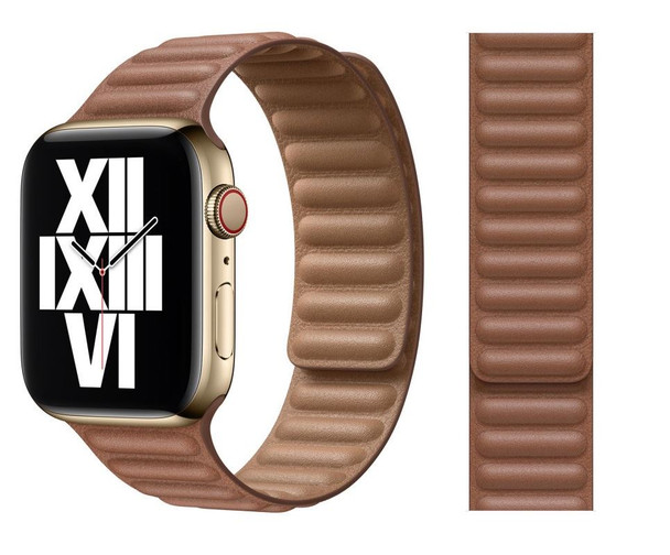Official Apple Watch Leather Link Strap 42mm 44mm 45mm 49mm (S/M) - Saddle Brown - Open retail package