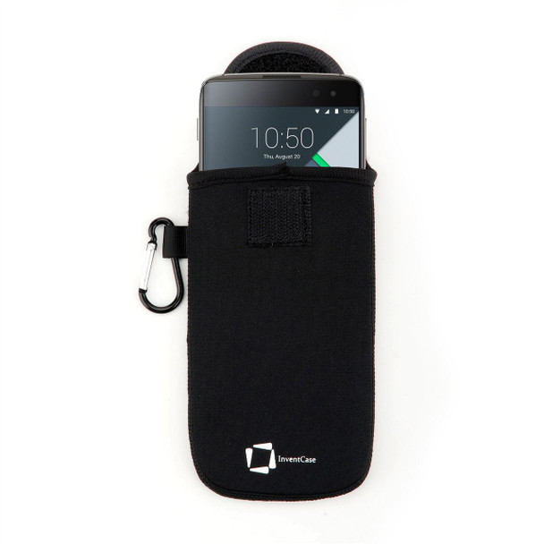 InventCase Neoprene Impact Resistant Protective Pouch Case Cover Bag with Velcro Closure and Aluminium Carabiner for BlackBerry DTEK60 - Black