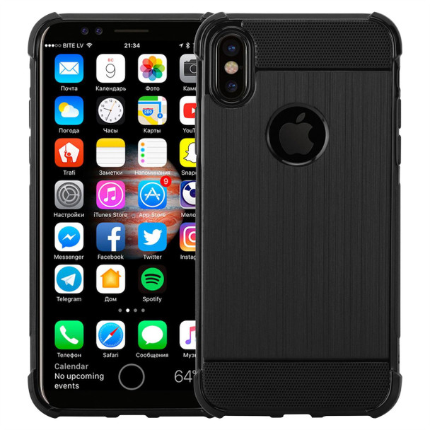 InventCase Premium Carbon Fibre Brushed TPU Gel Case Cover Skin for the Apple iPhone X (5.8 inch) - Black