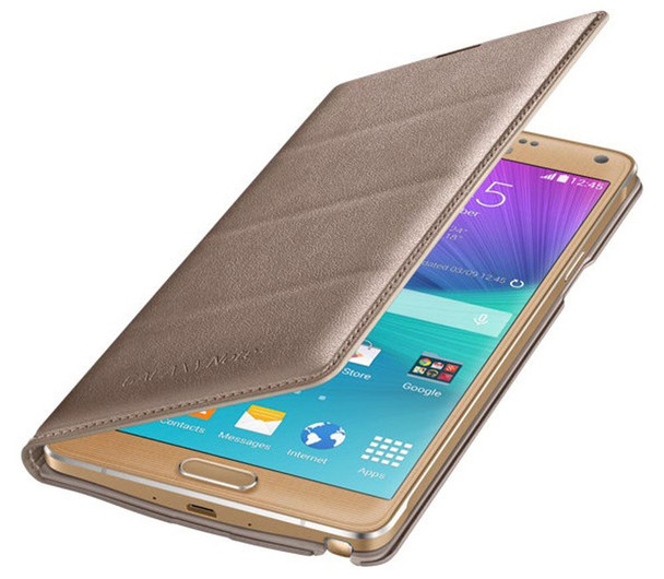 Genuine Official Samsung Patterned Flip Wallet Case Cover for Galaxy Note 4 - Gold