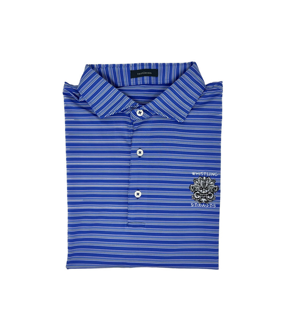 MEN'S TURTLESON®  RORY STRIPE PERFORMANCE POLO.  WHISTLING STRAITS®  LOGO EXCLUSIVELY.  2 COLOR OPTIONS.