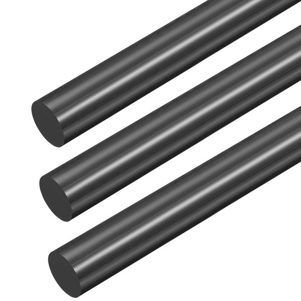1.250 (1-1/4 inch) x 24 inches (3 Pack), ABS Machine Grade Plastic Round Rod, Black