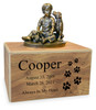 Boy With Dog and Teddy Bear Natural Finish MDF Wood Pet Cremation Urn - 4 Sizes