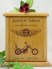 Forever Riding Chopper Motorcycle Cross And Wings Engraved Wood Cremation Urn