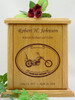 Forever Riding Chopper Motorcycle Oval Engraved Wood Cremation Urn