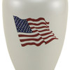 American Flag White Enameled Metal Cremation Urn - Engravable