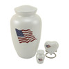 American Flag White Enameled Metal Cremation Urn - Engravable