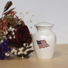 American Flag White Enameled Metal Keepsake Cremation Urn - Engravable