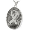 Awareness Ribbon over Fingerprint Oval Sterling Silver Memorial Cremation Pendant Necklace