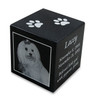 Black Granite Cube Pet Urn with Engraved Photo