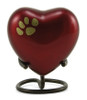 Crimson Heart Paw Print Keepsake Paw Print  Pet Urn - Engravable