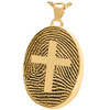 Cross over Fingerprint Oval Solid 14k Gold Memorial Cremation Pendant Necklace