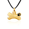 Gold Dog Bone with Paw Print Stainless Steel Pet Cremation Jewelry Pendant Necklace
