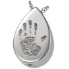 Handprint Teardrop Sterling Silver Memorial Cremation Pendant Necklace