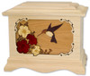 Hummingbird with Flowers with 3D Inlay Maple Wood Cremation Urn