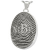Monogram over Fingerprint Oval Sterling Silver Memorial Cremation Pendant Necklace